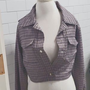 EUC Cropped plaid jacket /lilac/black/gray with snaps